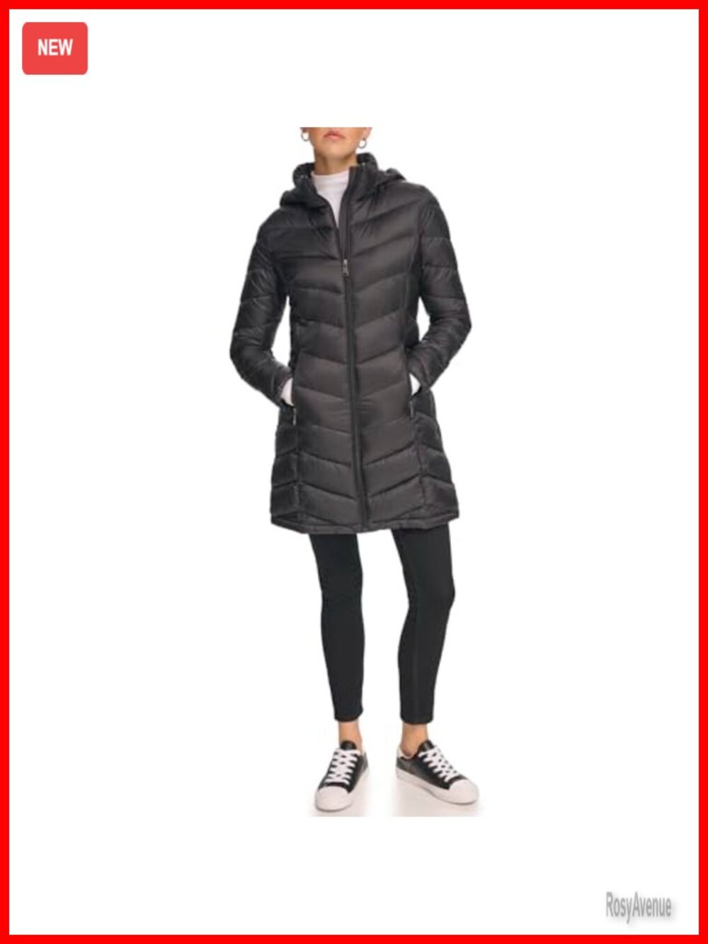 Calvin Klein Women's Long Chevron Puffer Hooded Jacket
